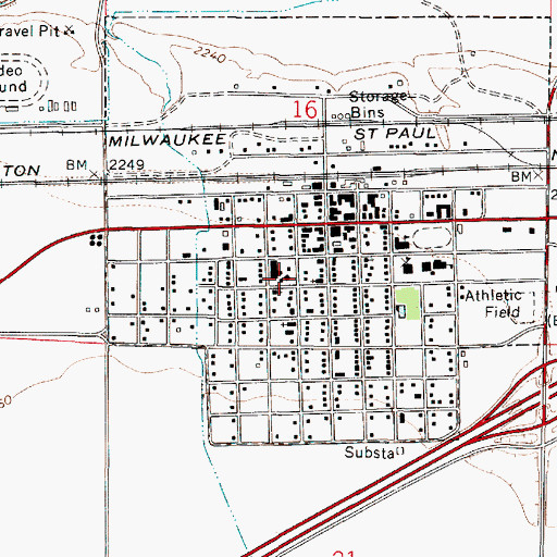 Topographic Map of Prairie County Library, MT