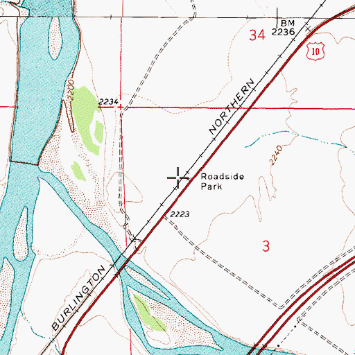 Topographic Map of Powder River Historical Marker, MT
