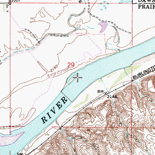 Topographic Map of De Russys Rapids, MT