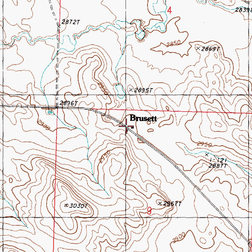 Topographic Map of Brusett School (historical), MT