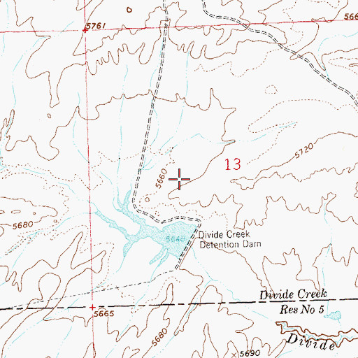 Topographic Map of Divide Creek Detention Dam, CO