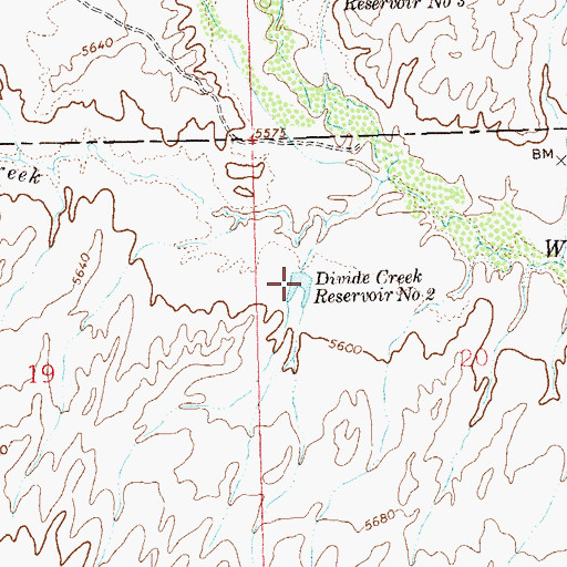 Topographic Map of Divide Creek Reservoir Number 2, CO