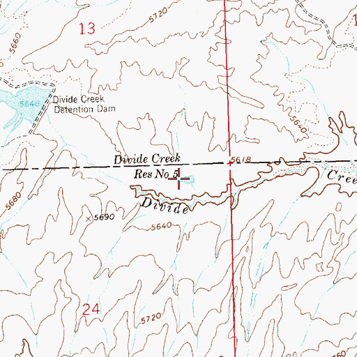 Topographic Map of Divide Creek Reservoir Number 5, CO