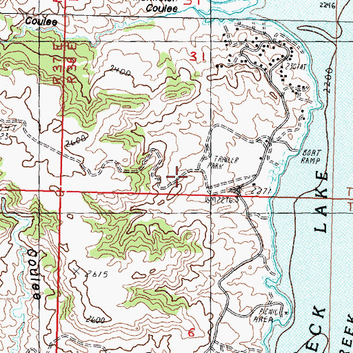 Topographic Map of Hell Creek State Park, MT