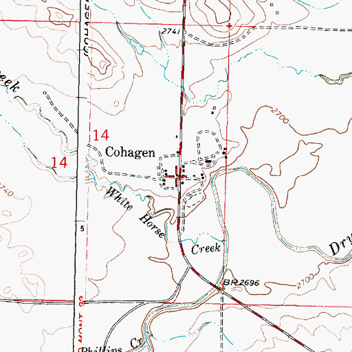 Topographic Map of Cohagen Post Office, MT