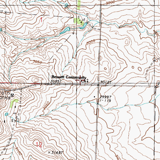 Topographic Map of Brusett Post Office, MT