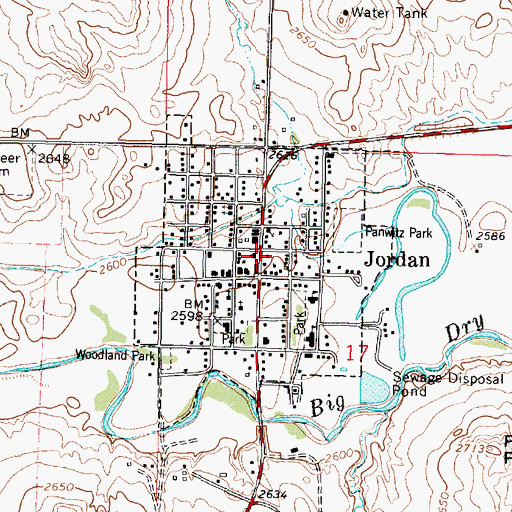Topographic Map of Jordan Volunteer Fire Department, MT