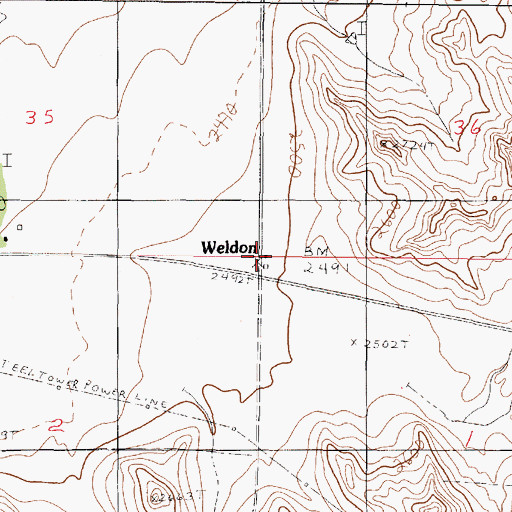 Topographic Map of Weldon Post Office (historical), MT