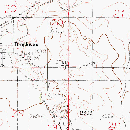 Topographic Map of Brost Cemetery, MT