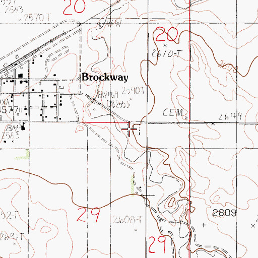 Topographic Map of Brockway Cemetery, MT