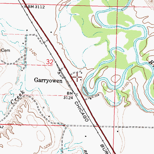 Topographic Map of Garryowen Post Office, MT