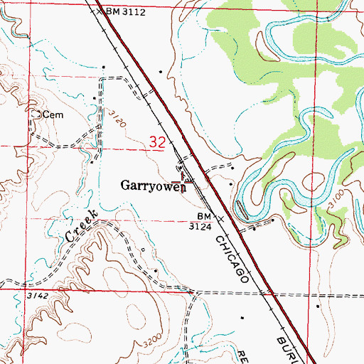 Topographic Map of Garryowen (historical), MT