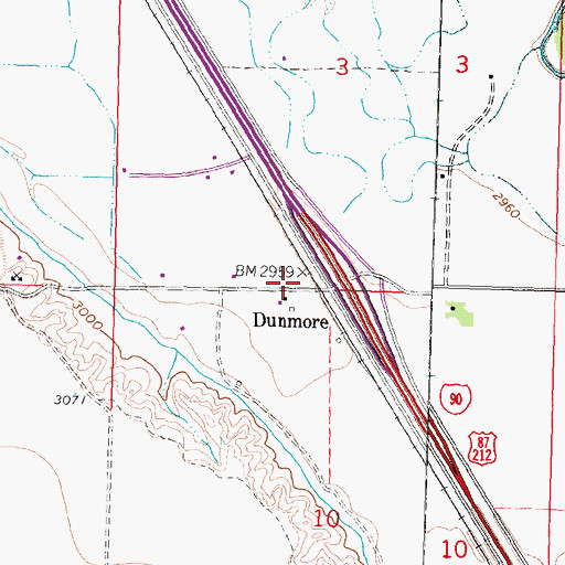 Topographic Map of Dunmore, MT