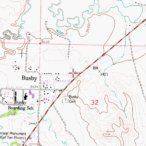 Topographic Map of Busby Post Office, MT