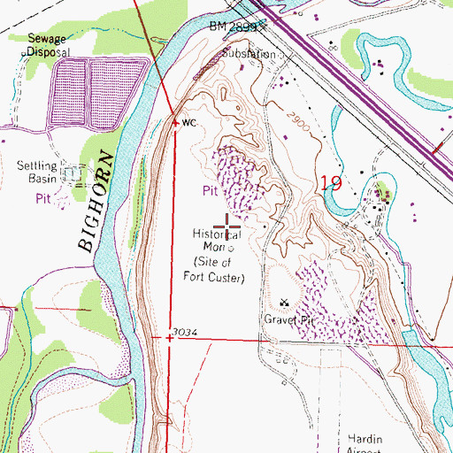 Topographic Map of Fort Custer Post Office (historical), MT