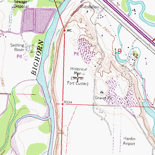 Topographic Map of Fort Custer Military Reservation (historical), MT