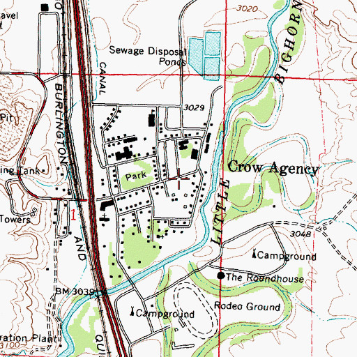 Topographic Map of Crow Agency Fire Department, MT