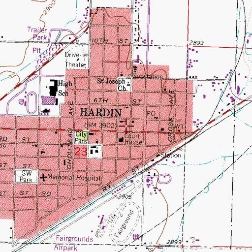Topographic Map of Big Horn County Library, MT