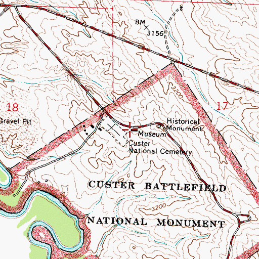 Topographic Map of Little Bighorn Battlefield Visitor Center, MT