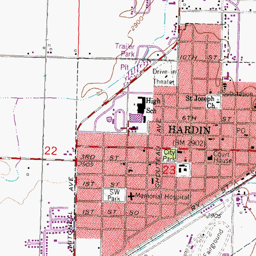 Topographic Map of Hardin Intermediate, MT