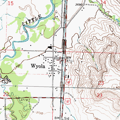 Topographic Map of Wyola, MT