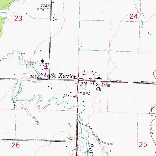 Topographic Map of Saint Xavier Post Office, MT