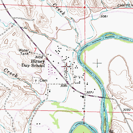 Topographic Map of Birney Day School (historical), MT