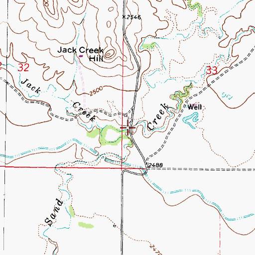 Topographic Map of Sand Creek Bridge, MT