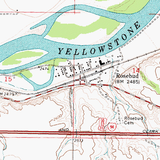 Topographic Map of Rosebud Grain Elevator (historical), MT