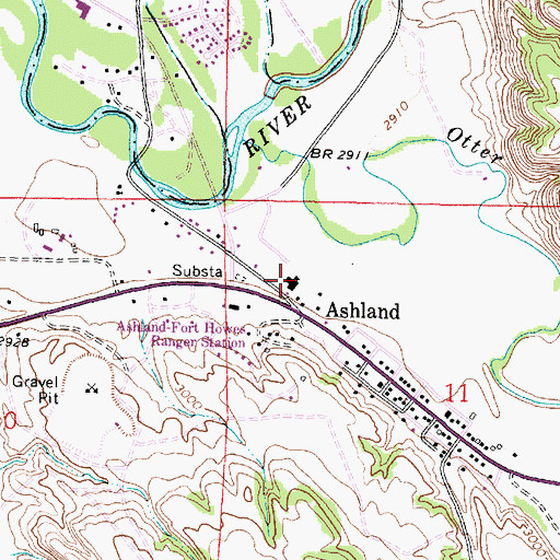 Topographic Map of Ashland Public School, MT