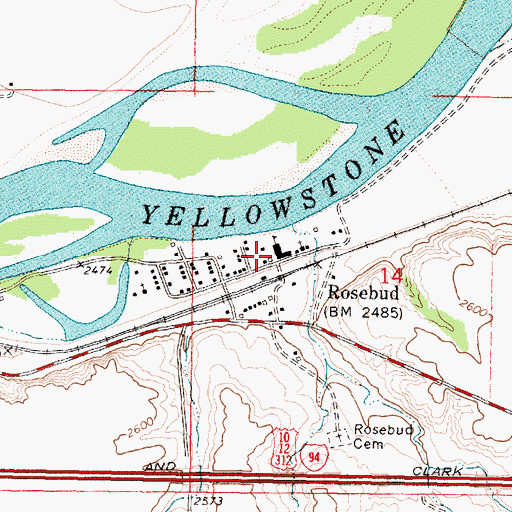 Topographic Map of Rosebud School, MT