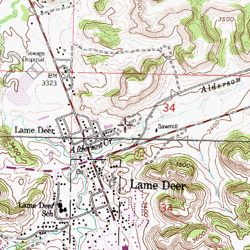 Topographic Map of Lame Deer Cemetery, MT