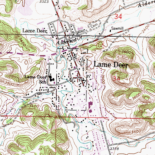 Topographic Map of Lame Deer Catholic Church, MT