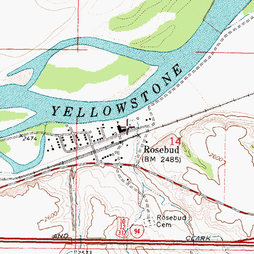 Topographic Map of Rosebud Community Chapel, MT