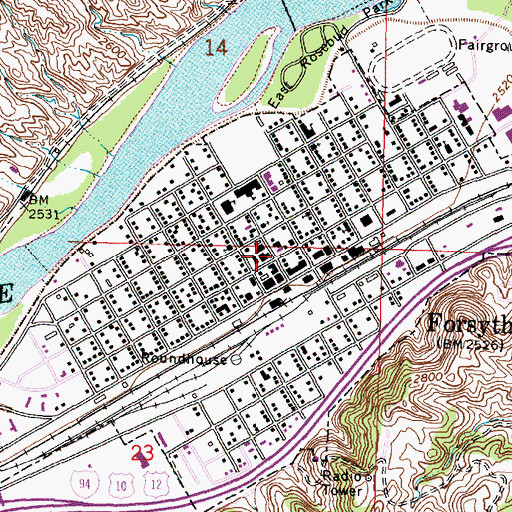 Topographic Map of Rosebud County Library, MT