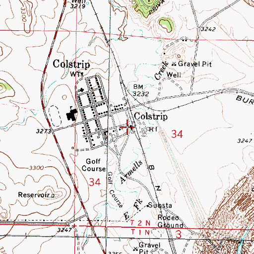 Topographic Map of Colstrip, MT