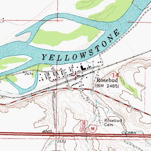 Topographic Map of Rosebud, MT