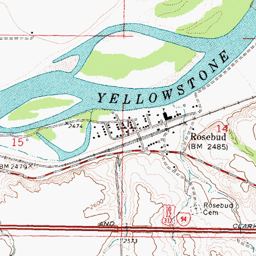 Topographic Map of Rosebud Post Office, MT