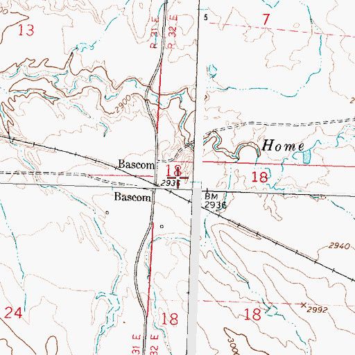 Topographic Map of Bascom Post Office (historical), MT