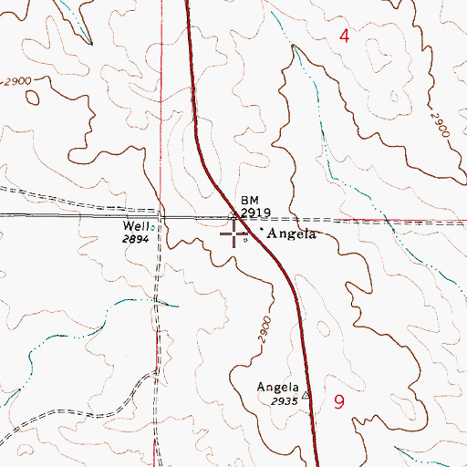 Topographic Map of Angela Post Office, MT