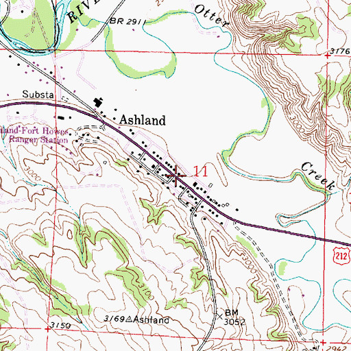 Topographic Map of Ashland Post Office, MT