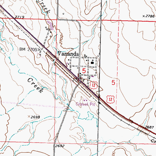 Topographic Map of Vananda (historical), MT