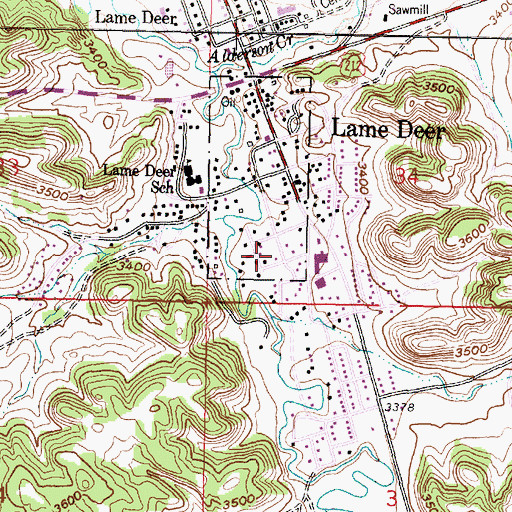 Topographic Map of Lame Deer Post Office, MT