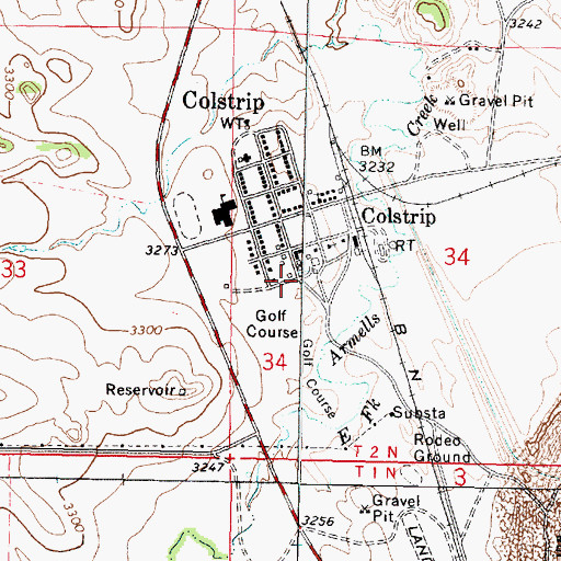 Topographic Map of Bicentennial Library of Colstrip, MT