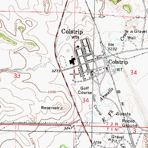Topographic Map of Colstrip Post Office, MT