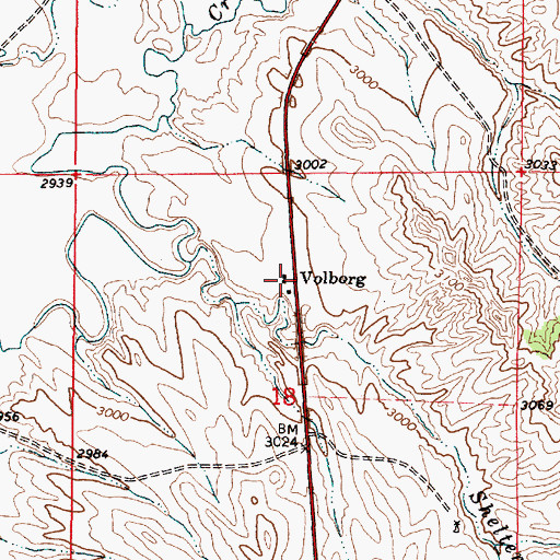 Topographic Map of Volborg Post Office, MT