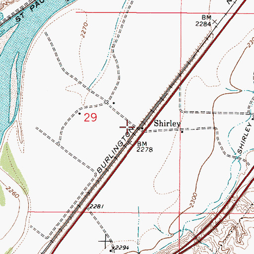Topographic Map of Shirley Post Office (historical), MT