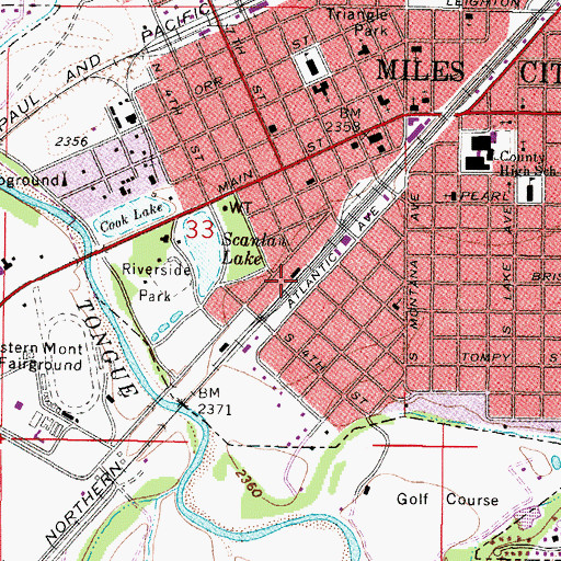 Topographic Map of Miles City, MT