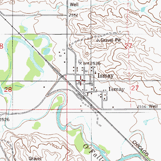 Topographic Map of Ismay Post Office, MT
