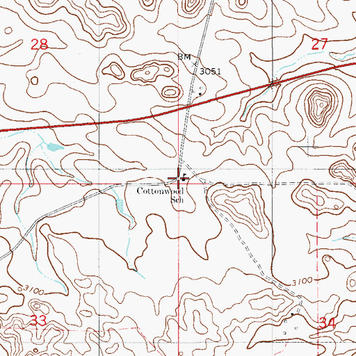 Topographic Map of Cottonwood School, MT